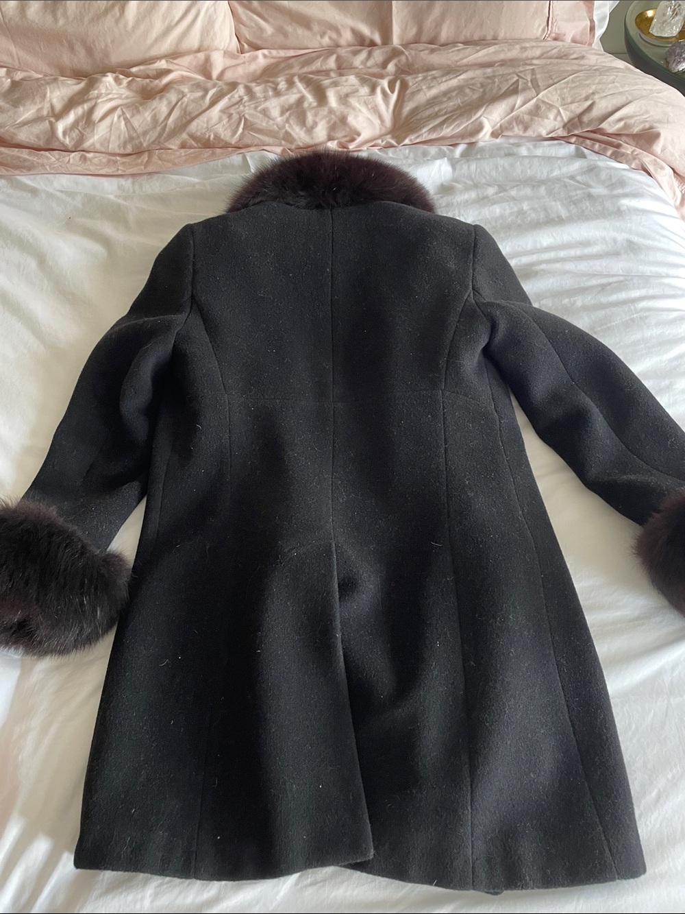 Black Wool Coat with Brown Fur Trim, Steve by Searle 2P - Picture 9 of 13